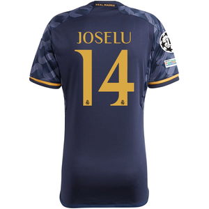 adidas Real Madrid Joselu Away Jersey w/ Champions League + Club World Cup Patch 23/24 (Legend Ink/Preloved Yellow)