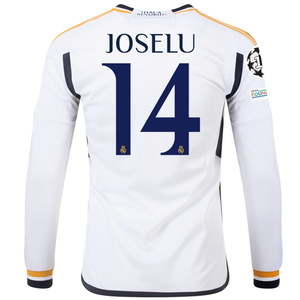 adidas Real Madrid Long Sleeve Joselu Home Jersey w/ Champions League + Club World Cup Patches 23/24 (White)