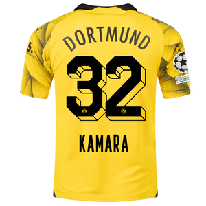 Puma Mens Borussia Dortmund Abdoulaye Kamara Third Jersey w/ Champions League Patches 23/24 (Cyber Yellow/Puma Black)