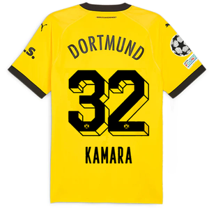 Puma Borussia Dortmund Authentic Kamara Home Jersey w/ Champions League Patches 23/24 (Cyber Yellow/Puma Black)