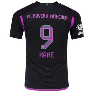 adidas Bayern Munich Authentic Harry Kane Away Jersey w/ Champions League Patches 23/24 (Black)