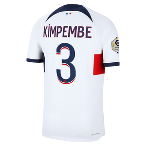 Nike Paris Saint-Germain Authentic Kimpembe Hakimi Match Vaporknit Away Jersey w/ Ligue 1 Patch 23/24 (White/Midnight Navy)