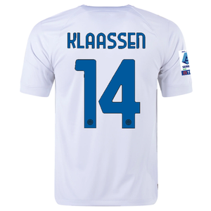 Nike Inter Milan Davy Klaassen Away Jersey w/ Series A + Copa Italia Patches 23/24 (White/Lyon Blue)