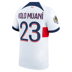 Nike Paris Saint-Germain Kolo Muani Away Jersey w/ Ligue 1 Patch 23/24 (White/Midnight Navy)