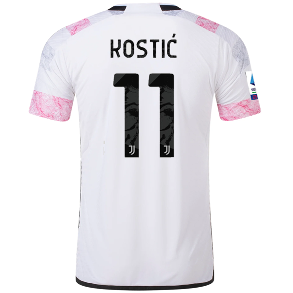adidas Juventus Authentic Kostic Away Jersey w Serie A Patch 23 24 White