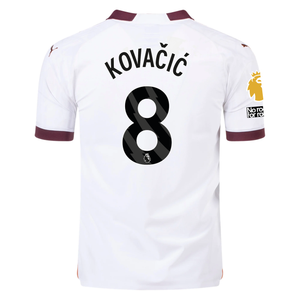 Puma Manchester City Authentic Mateo Kovacic Away Jersey w/ EPL + No Room For Racism + Club World Cup Patches 23/24 (Puma White/Aubergine)