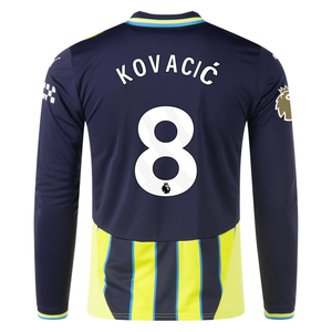 Puma Manchester City Mateo Kovačić Long Sleeve Away Jersey w/ EPL + Club World Cup Patch 24/25 (New Navy/Yellow Glow)