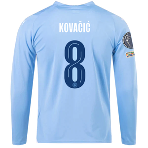 Puma Manchester City Mateo Kovacic Home Long Sleeve Jersey w/ Champions League + Club World Cup Patches 23/24 (Team Light Blue/Puma White)