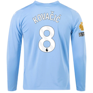 Puma Manchester City Mateo Kovacic Home Long Sleeve Jersey w/ EPL + No Room For Racism Patches 23/24 (Team Light Blue/Puma White)