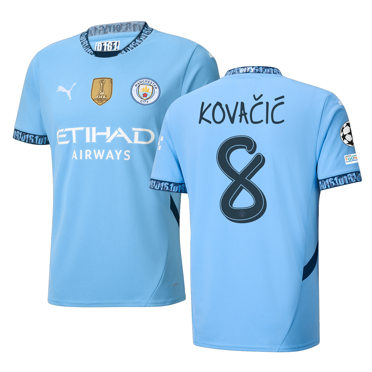 Puma Manchester City Mateo Kovačić Home Jersey w/ Champions League + Club World Cup Patch 24/25 (Team Light Blue/Marine Blue)