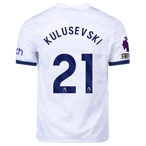 Nike Tottenham Dejan Kulusevski Home Jersey w/ EPL + No Room For Racism Patches  23/24 (White/Binary Blue)