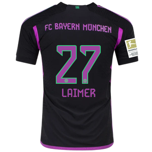 adidas Bayern Munich Authentic Konrad Laimer Away Jersey w/ Bundesliga Champion Patch 23/24 (Black)