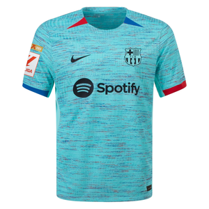 Nike Barcelona Authentic Pedri Match Vaporknit Third Jersey w/ La Liga Champion Patches 23/24 (Light Aqua/Royal Blue)