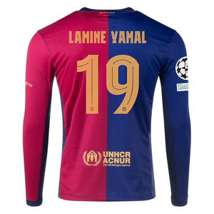 Nike Barcelona Home Lamine Yamal Long Sleeve Jersey w/ Champions League Patches 24/25 (Royal/Nobel Red/Club Gold)