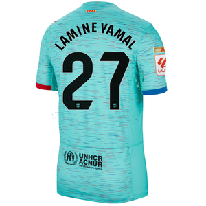 Nike Barcelona Lamine Yamal Third Jersey w/ La Liga Champion Patches 23/24 (Light Aqua/Royal Blue)
