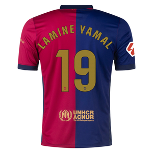 Nike Barcelona Lamine Yamal Home Jersey w/ La Liga Patch 24/25 (Deep Royal/Noble Red/Club Gold)