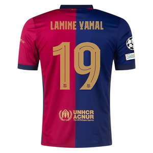 Nike Barcelona Lamine Yamal Home Jersey w/ Champions League Patches 24/25 (Deep Royal/Noble Red/Club Gold)