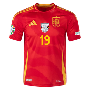 adidas Mens Spain Authentic Lamine Yamal Home Jersey w/ Nations League Champion + Euro 2024 Patches 24/25 (Better Scarlet)