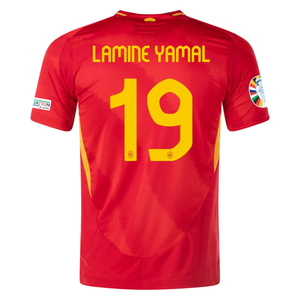 adidas Mens Spain Authentic Lamine Yamal Home Jersey w/ Nations League Champion + Euro 2024 Patches 24/25 (Better Scarlet)