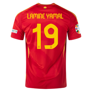 adidas Mens Spain Lamine Yamal Home Jersey w/ Nations League Champion + Euro 2024 Patches 24/25 (Better Scarlett)