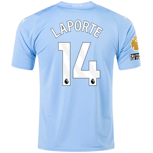 Puma Manchester City Aymeric Laporte Home Jersey w/ EPL + No Room For Racism Patches 23/24 (Team Light Blue/Puma White)