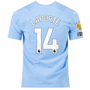 Puma Manchester City Authentic Aymeric Laporte Home Jersey w/ EPL + No Room For Racism  + Club World Cup Patches 23/24 (Team Light Blue/Puma White)