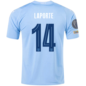 Puma Manchester City Aymeric Laporte Home Jersey w/ Champions League + Club World Cup Patches 23/24 (Team Light Blue/Puma White)