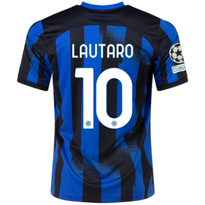 Nike Inter Milan Lautaro Martínez Home Jersey w/ Champions League + Copa Italia Patches 23/24 (Lyon Blue/Black/Vibrant Yellow)