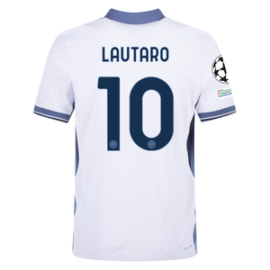 Nike Inter Milan Authentic Lautaro Martínez Away Jersey w/ Champions League + Scudetto Patch 24/25 (White/Silver)