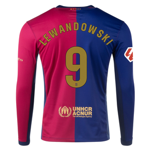 Nike Barcelona Robert Lewandowski Home Long Sleeve Jersey w/ La Liga Patch 24/25 (Royal/Nobel Red/Club Gold)