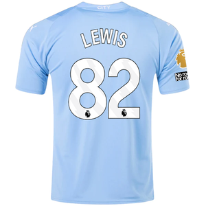 Puma Manchester City Rico Lewis Home Jersey w/ EPL + No Room For Racism Patches 23/24 (Team Light Blue/Puma White)