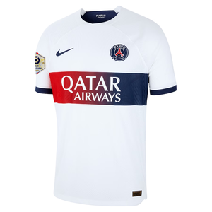 Nike Paris Saint-Germain Authentic Lucas Hernandez Hakimi Match Vaporknit Away Jersey w/ Ligue 1 Patch 23/24 (White/Midnight Navy)