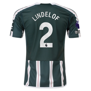 adidas Manchester United Victor Lindelof Away Jersey w/ EPL + No Room For Racism Patches 23/24 (Green Night/Core White)