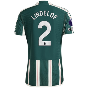 adidas Manchester United Authentic Victor Lindelof Away Jersey w/ EPL + No Room For Racism Patches 23/24 (Green Night/Core White/Active Maroon)