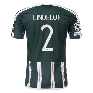 adidas Manchester United Victor Lindelof Away Jersey w/ Champions League Patches 23/24 (Green Night/Core White)