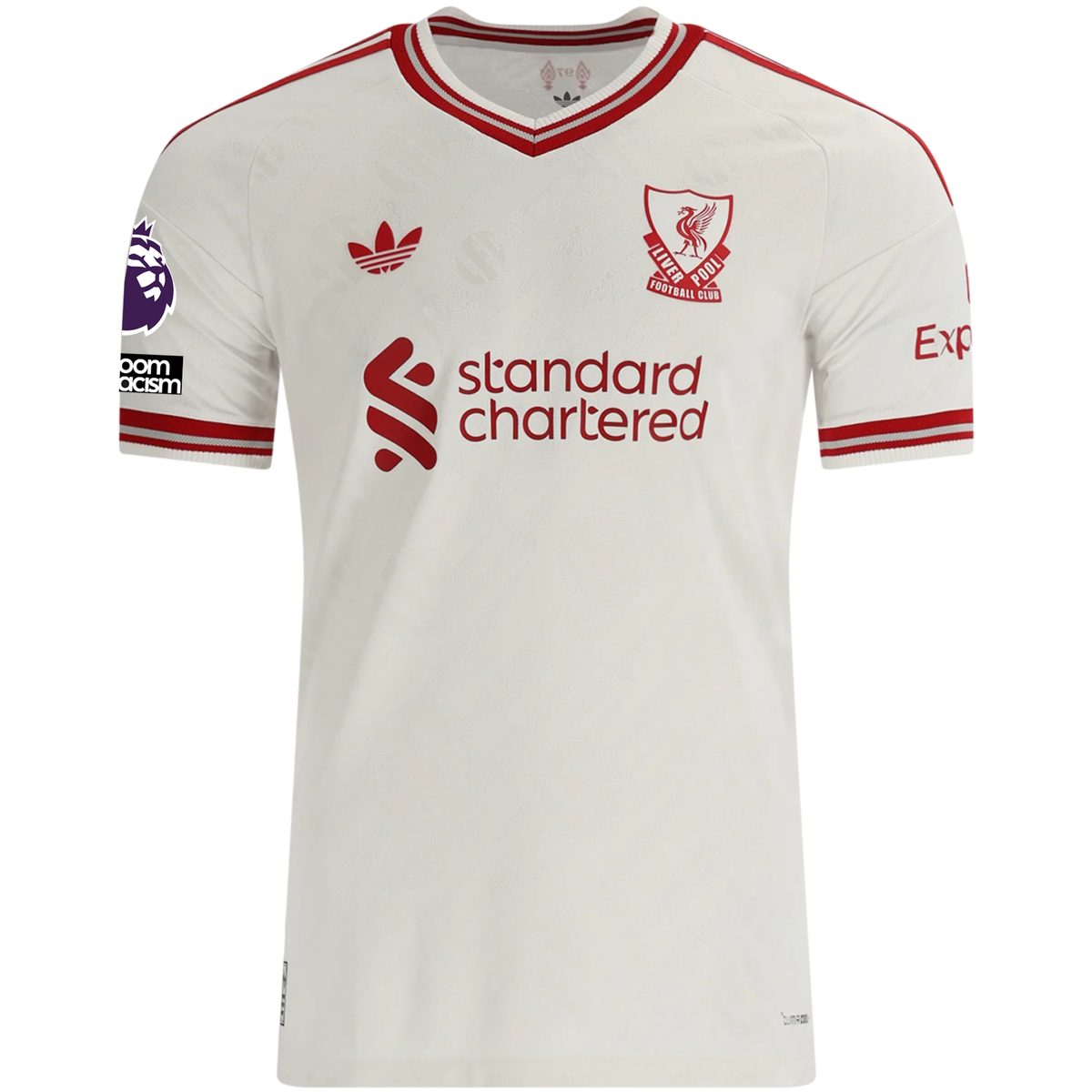 adidas Mens Liverpool Authentic Away Jersey w/ EPL + No Room For Racsim Patches 26/27 (White)