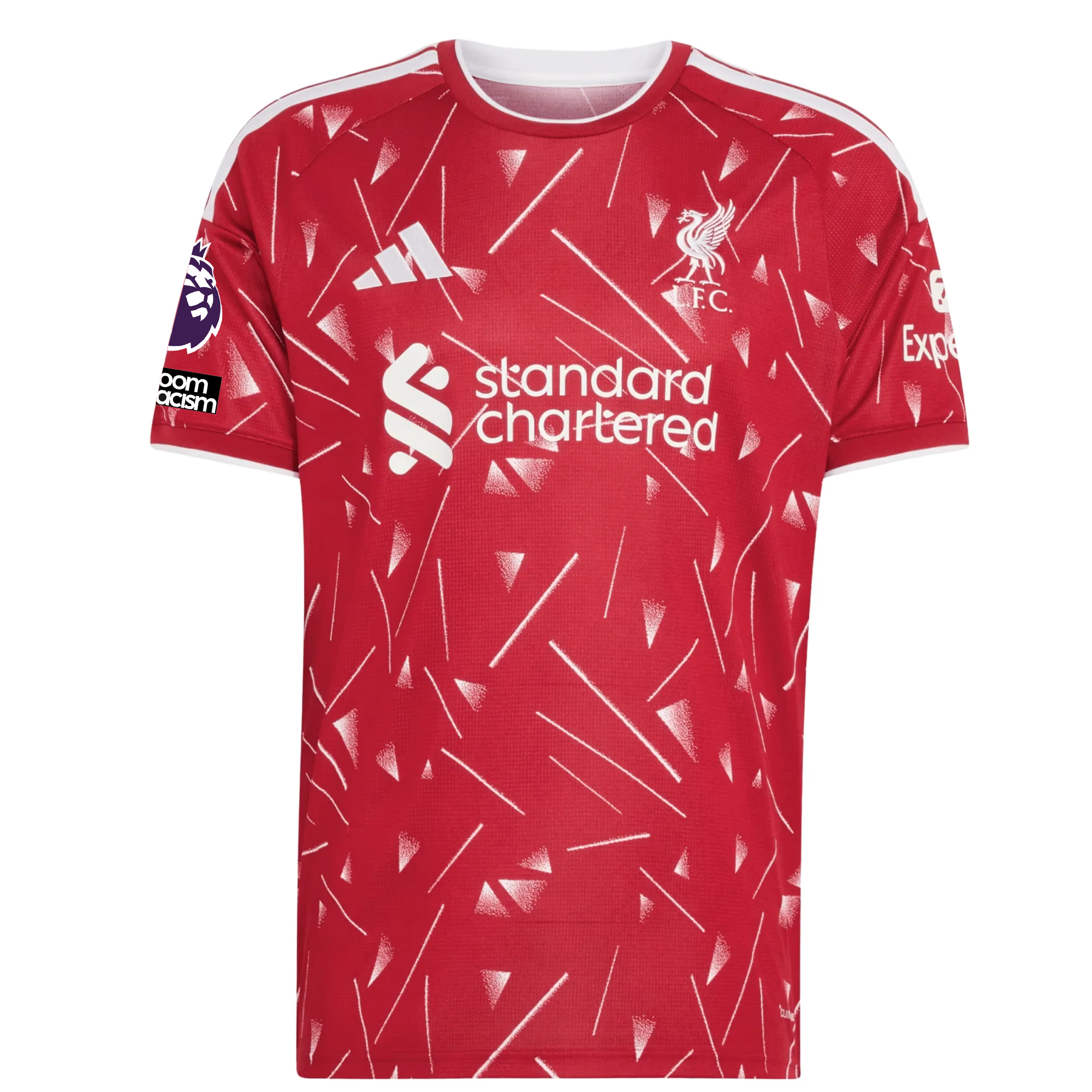 adidas Mens Liverpool Home Jersey w/ EPL + No Room For Racism Patches 26/27 (Red)