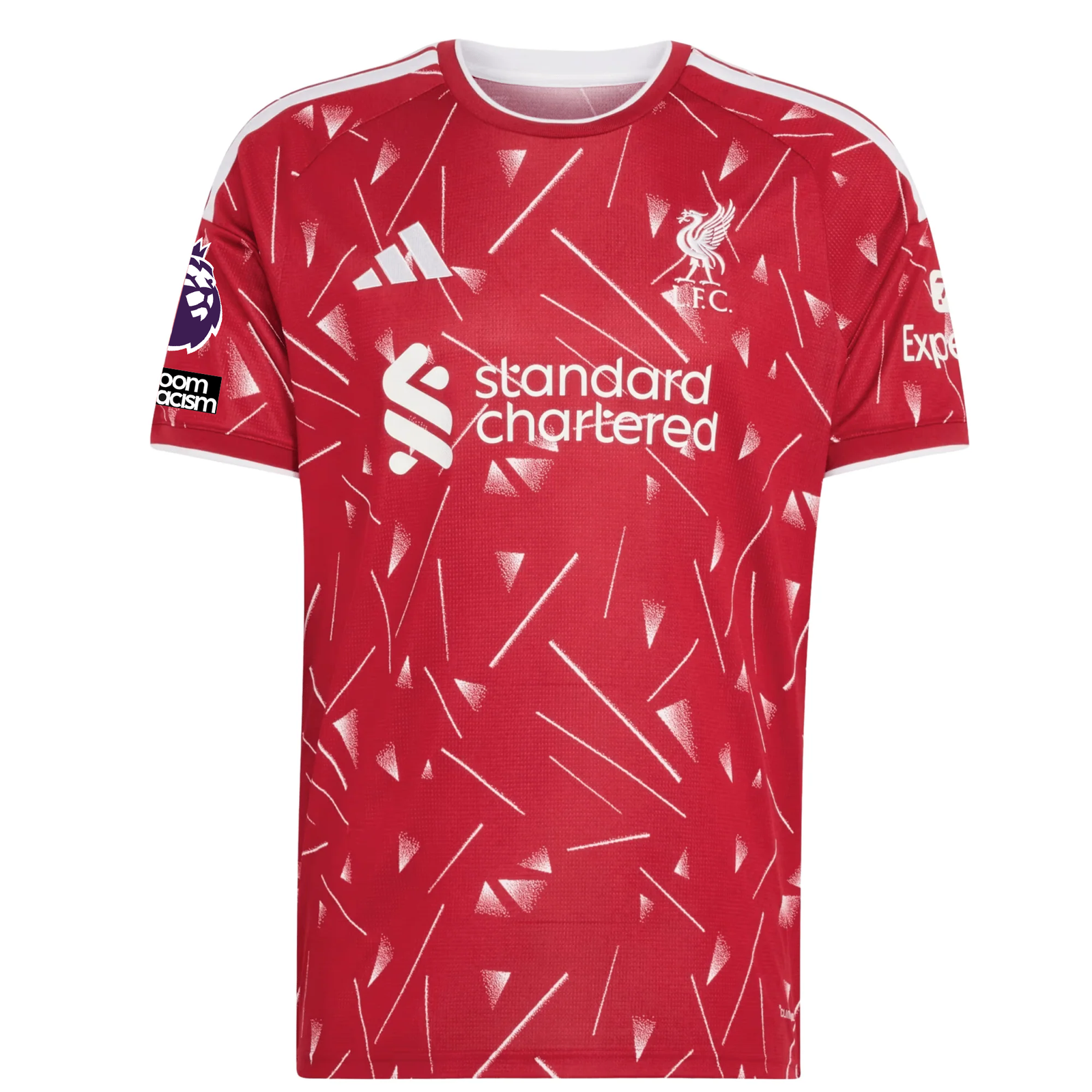 adidas Mens Liverpool Home Jersey w/ EPL + No Room For Racism Patches 26/27 (Red)