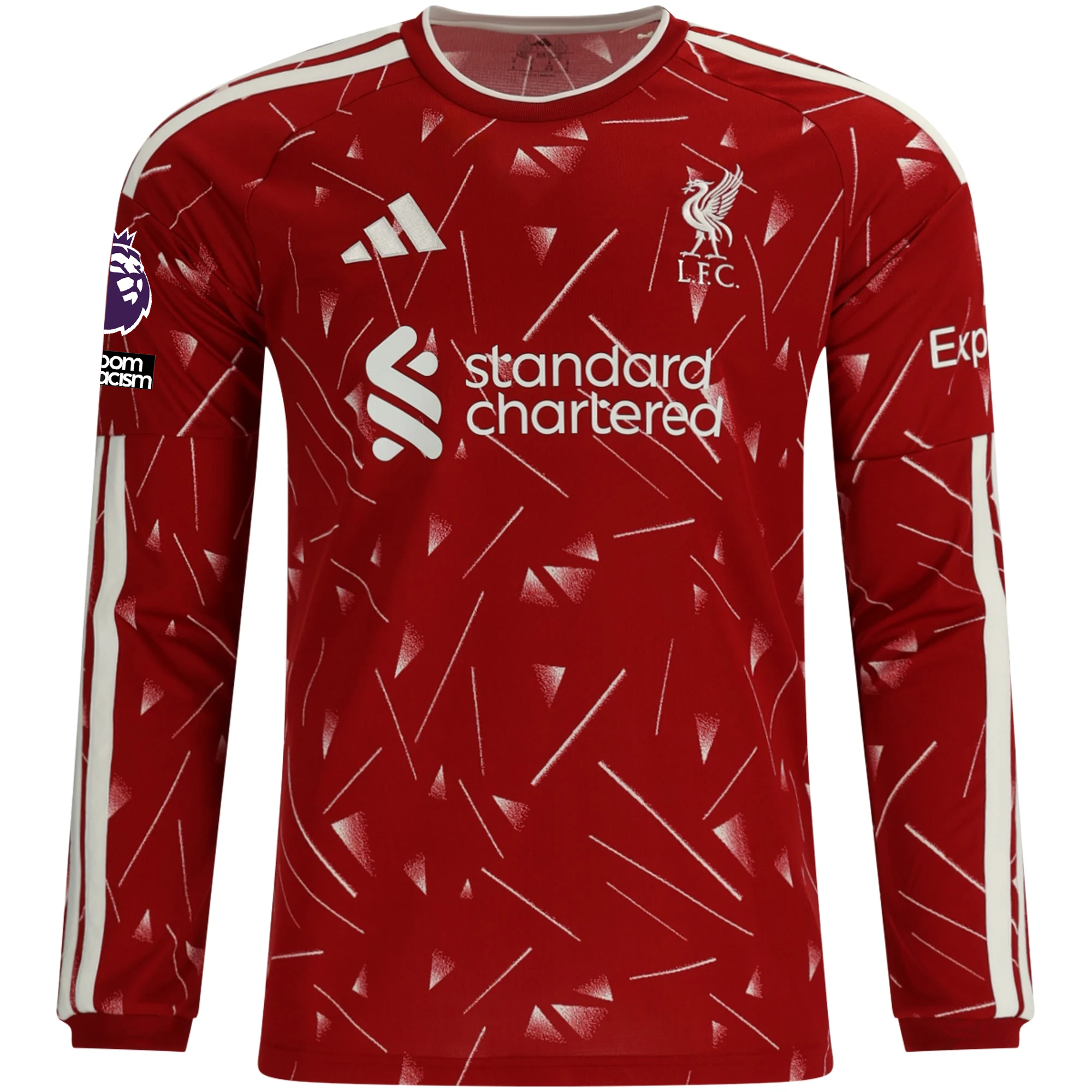 adidas Mens Liverpool Long Sleeve Home Jersey w/ EPL + No Room For Racism Patches 26/27 (Red)