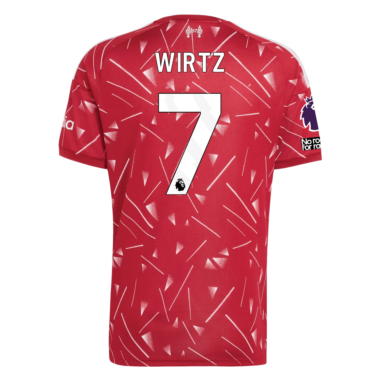 adidas Mens Liverpool Florian Wirtz Home Jersey w/ EPL + No Room For Racism Patches 26/27 (Red)