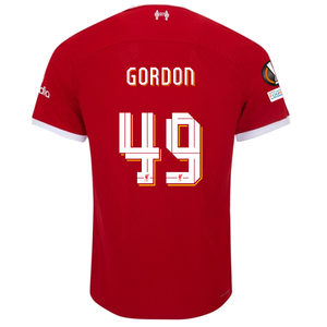 Nike Liverpool Authentic Kaide Gordon Vaporknit Match Home Jersey w/ Europa League Patches 23/24 (Red/White)