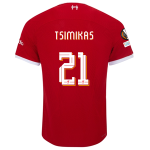 Nike Liverpool Authentic Konstantinos Tsimikas Vaporknit Match Home Jersey w/ Europa League Patches 23/24 (Red/White)