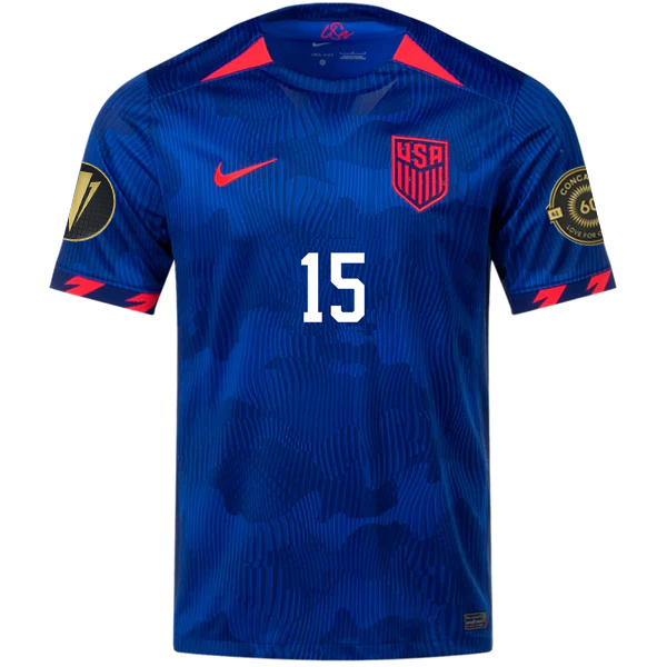 Nike Mens United States Aaron Long Away Jersey w/ Gold Cup Patches 23/24 (Hyper Royal/Loyal Blue)