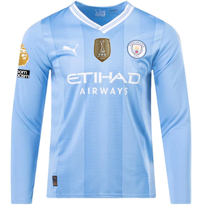 Puma Manchester City Kalvin Phillips Home Long Sleeve Jersey w/ EPL + No Room For Racism + Club World Cup Patches 23/24 (Team Light Blue/Puma White)