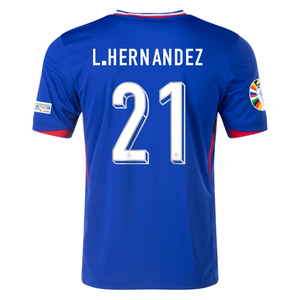 Nike France Lucas Hernandez Home Jersey w/ Euro 2024 Patches 24/25 (Bright Blue/University Red)