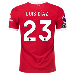 Nike Liverpool Authentic Luis Diaz Vaporknit Match Home Jersey w/ EPL + No Room For Racism 23/24 (Red/White)