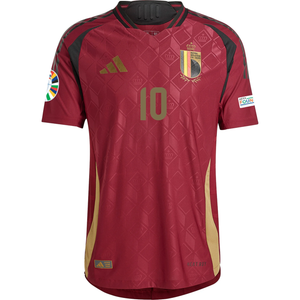 adidas Belgium Authentic Romelu Lukaku Home Jersey w/ Euro 2024 Patches 24/25 (Burgundy)