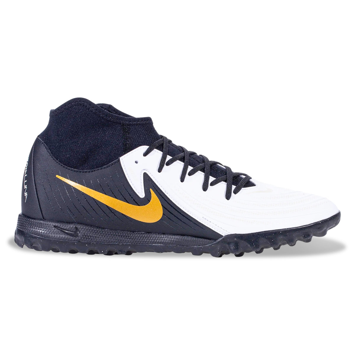Nike Phantom Luna II Academy Turf Soccer Shoes (White/Black/Metallic Gold Coin)