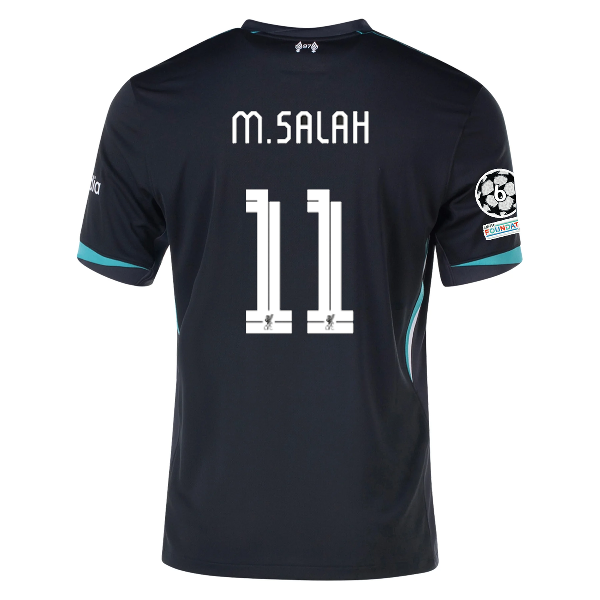 Nike Liverpool Mohamed Salah Away Jersey w Champions League Patches 24 25 Night Forest Washed Teal