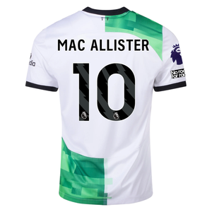 Nike Liverpool Away Alexis Mac Allister Jersey w/ EPL + No Room For Racism Patches 23/24 (White/Green Spark)